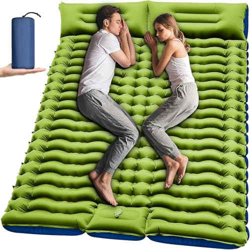 Yuzonc Double Sleeping Pad – Self Inflating Extra-Thick Camping Mat with Pillow & Built-in Foot Pump, Portable Inflatable Sleeping Mat for Backpacking, Hiking, Traveling, Tent, Festivals