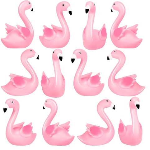 Tapufitil 12 Stück Rosa Flamingo Tortendeko, Mini Dekofiguren für Geburtstagsparty, Bastelarbeiten & Kuchendekoration