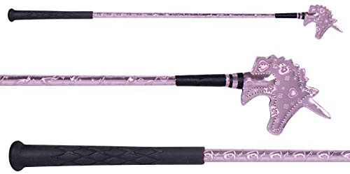 NETPROSHOP Reitgerte Springstock 65 cm Schlag geformt wie der Kopf eines Einhorns, Farbe:Pink Herzen