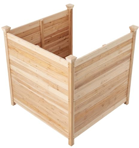 HOMASIS Cache-Climatiseur Extérieur en Bois Massif, Brise-Vue de Jardin Décorative, Paravent Cache-Poubelle avec 3 Piquets, Clôture de Confidentialité (Naturel, 3 Panneau,119x115cm)