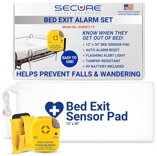 45BSET-1Y Bed Alarm System by Secure Safety Solutions - 80 dB Alarm Monitor with Holder & 12 x 30 Bed Sensor Pad - Bed Alarms and Fall Prevention for Elderly Dementia Patient - Batteries Included