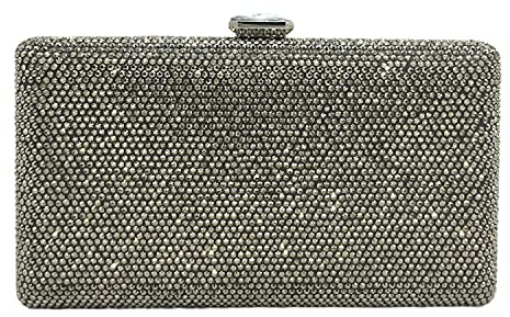 Boutique De FGG Eleganta kristallaftonväskor för kvinnor formell festlåda kuvertbröllop strass handväskor brudväska, Grått, Small