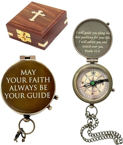 WOANIN Personalized Inscription Antique Brass Compass Engraved with Leather Case Son Mom Children Gift Baptism Birthday Working Compass