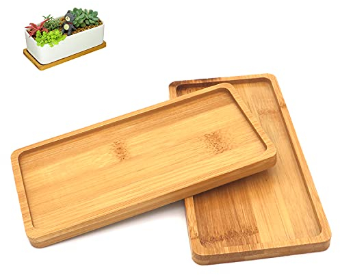 GGOUPTY Rechteck Bambus Untersetzer 17.5x9 cm 2 Stück Bambus Pflanztöpfe Untersetzer Natur Deko Untersetzer Tablett für Tassen Glas Pflanztöpfe Garten