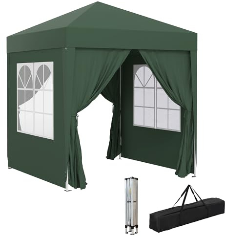 Outsunny Carpa Plegable Pop-up Gazebo 2x2 m Cenador Plegable con 4 Paredes Laterales Anti-UV y Bolsa de Transporte para Camping Fiestas Verde