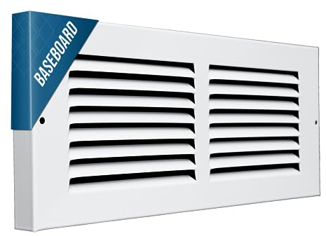 12W x 4H [Duct Opening Measurements] Baseboard Return Air Grille | Vent Cover Grill | 7/8 Margin Turnback to Fit Baseboard | White | Outer Dimensions: 13.75W X 5.75H for 12x4 Duct Opening