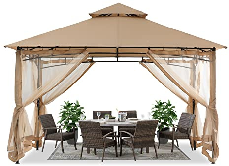 ABCCANOPY Gartenpavillon 3.35x3.35 Wasserdicht Stabil Winterfest,Beige