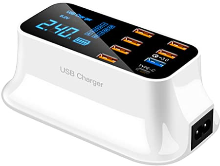 Multiport Usb Charger, USB Quick Charger 8 Ports Fast Charging Station Adapter with LED Digital Display, Usb Charger