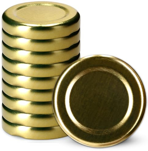 KADAX Jar Lids Ø 43 mm, Sealing Solutions for Small Bottles and Mini Jars, Metal Tops with Four Threads for Preserving Jam and Honey (Gold Lids, Set of 10)