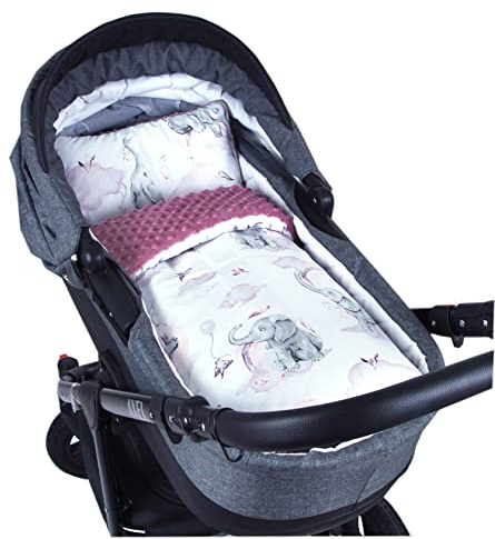 Babylux Babydecke Minky PLÜSCH Kuscheldecke Decke 75 x 60 cm + Kissen 2 TLG Set für Kinderwagen/Wiege (MP125 - Altrosa + Elefanten)