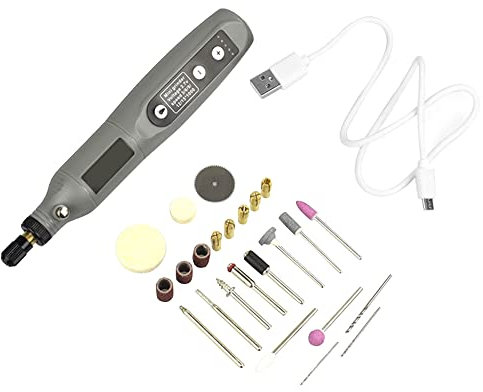Utensile rotativo, mini smerigliatrice USB 3.7V con 5 velocità variabile, luce anteriore del lavoro a LED, 25pcs accessori multiuso elettrico per lucidatura, pulizia e incisione