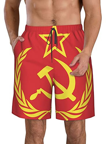 Lsjuee Herren Strandshorts Hammer Sichel Kranz Sowjetische Flagge Badehose Modische Workout Board Shorts