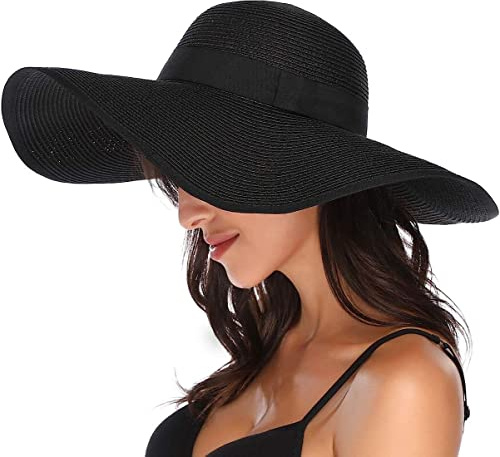 BABAHU Sonnenhut für Damen, faltbar, mit breiter Krempe, Strohhut, UV-Schutzfaktor 50+
