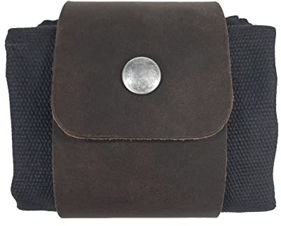 Hide & Drink, Foraging Pouch (Collapsible) for Hiking, Treasures & Seashells Bag, Easy Looping Around Belts, Grocery Storage, Waxed Canvas, Handmade, Charcoal Black/Bourbon Brown