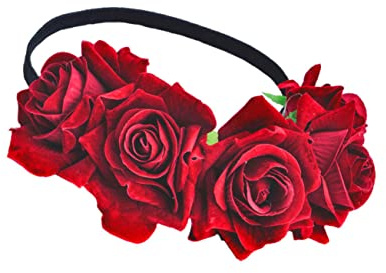 Rosenhaarkranz mit 7cm Blüten aus Kunststoff in Rot | Blumengirlande für Party und Honeymoon, Leicht zu Tragen, Eleganter Chic aus Kunstharz
