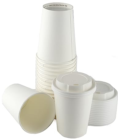DUE ESSE S.N.C. DI SABATINI ALDO PZ 50 BICCHIERI IN CARTA BIANCHI DA 12 OZ (350 ML) + COPERCHIO BIANCO CON BECCUCCIO IDEALE PER ASPORTO BEVANDE CALDE