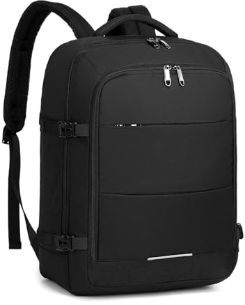 KONO Kabinentasche 45x36x20 für Easyjet Unter-Sitz Reisetasche 30L Handgepäck Wochenendtasche Wasserdichter Laptop-Rucksack (Schwarz)
