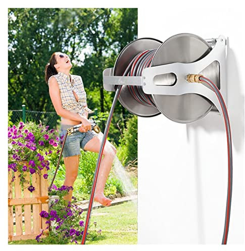 Metallschlauchständer, beweglicher, tragbarer und an der Wand montierter Gartenschlauchhalter, freistehend, mit Metall-Hochdruckpistole, Schlauch und Anschlussarmaturen (Größe: 98,4 Fuß/30 m) ( Color