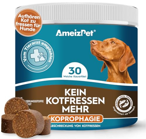 AmeizPet Kotfresser-Stopp Kausnacks, Lachs, 30 Hundeleckerlis, 67,5g | Verdauungsenzym-Formel, Mit Omega-3, Ohne künstliche Konservierungsstoffe