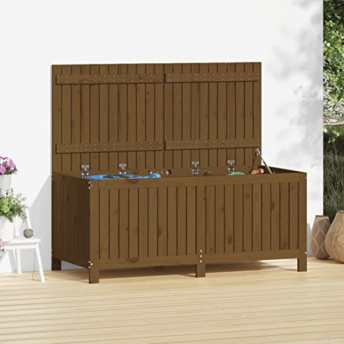 Homgoday Gartentruhe Kissentruhe Auflagenbox Kissenbox Gartenbox Aufbewahrungsbox Gartentruhe Holztruhe Deckel mit Gasdruckfeder | für Garten Terrass Honigbraun 147x68x64 cm Massivholz Kiefer