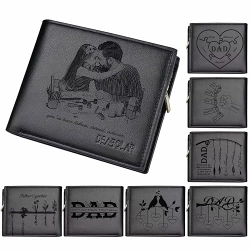 FENGHUO Personalisierte Brieftasche für Männer - Mit Gravur von Namen des Sohnes und der Tochter, Zweiteilige Fotobrieftasche - Weihnachts-/Geburtstags-/Vatertagsgeschenk