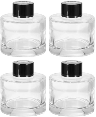 sourcing map 4 botellas difusoras de vidrio vacías de 100 ml, de 2.8 x 2.6 pulgadas, recargables, accesorios de fragancia, contenedor de aromaterapia, para difusor de varillas de repuesto, bricolaje,