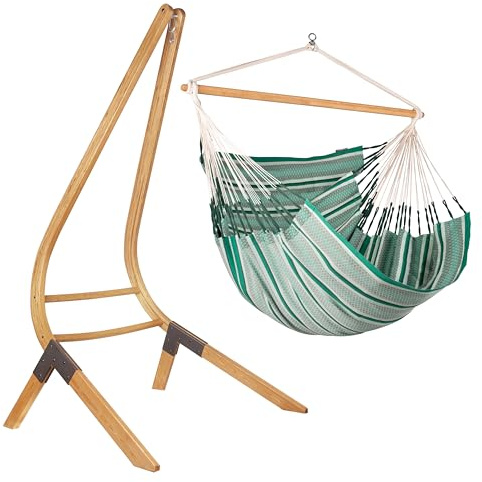 LA SIESTA® Habana Baumwoll Hängesessel & Baum- & Pfosten-Befestigung - Hängesessel für Indoor Outdoor Schlafzimmer, Sitz Hängeschaukel für Garten Balkon, XL Hängesessel - 2 Personen Kingsize, Agave