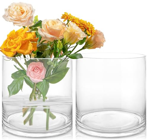 Oungy Lot de 2 grands vases cylindriques en verre transparent pour bougies - Sans fond - 20 cm de haut - Pour mariages, événements, décoration, centre
