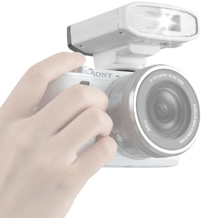 TARION Mini flash Speedlite - Flash de cámara de encendido/apagado con control óptico GN13 S1/S2, batería de 2000 mAh con zapata estándar compatible con Canon, Nikon, Sony, Fuji, Olympus, blanco, SL01