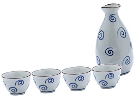 MAGICLULU Théière 4 Tasses Service À Saké Bouilloire Japonaise Récipient À Vin De Riz Céramique Peinte À La Main
