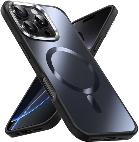 JETech Magnetische Hülle für iPhone 16 Pro Max, Schwarz | Kompatibel mit MagSafe, Metallische Matte Oberfläche, Galvanisierter Handyhülle, Schlanker Stoßschutz