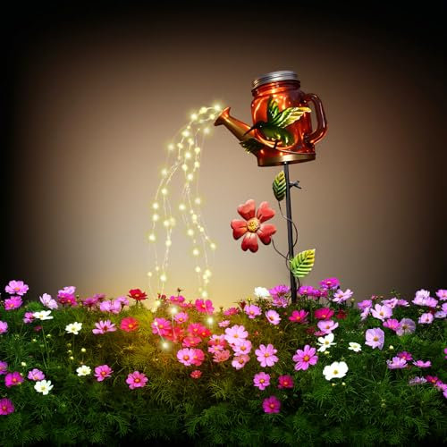 SRNPMIU Solar Garden Decor Lights Outdoor,Watering Can with Light,Solar Lights Outside Waterproof,Outdoor Decorations for Yard,Hummingbird Flower Bed Decor Light,DIY Birthday Gifts for Women,Grandma