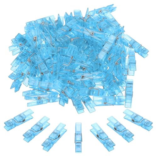 PATIKIL 60 Piezas Pinzas De Ropa Coloridas De 1.4 Azul Transparente | Mini Pinzas De Plástico Coloridas Con Fuerte Sujeción, Para Colgar Fotos Ropa Y Manualidades Decorativas