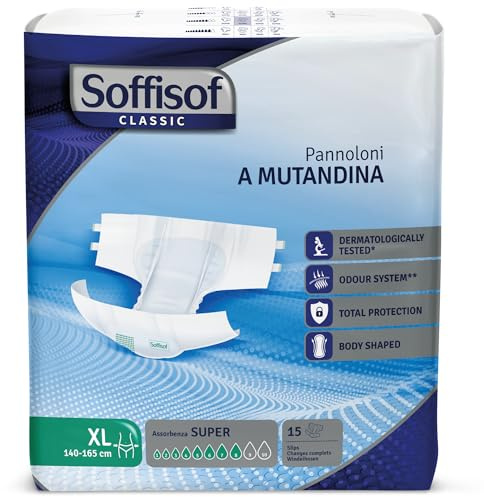 Soffisof Classic Pañales Adultos Super L - 30x Pañales para Adultos Hasta 8 Gotas - 2 Paquetes de 15 Protecciones Incontinencia Hombre y Mujer