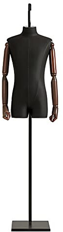 GLJTUO Hängender Männlicher Schneiderpuppen-Torso-Körper Mit Höhenverstellbarem Ständer, Halbmann-Schneiderpuppen-Torso-Dummy-Modell Zur Präsentation Von Kleidung/Anzügen/Hose,Black-with arms