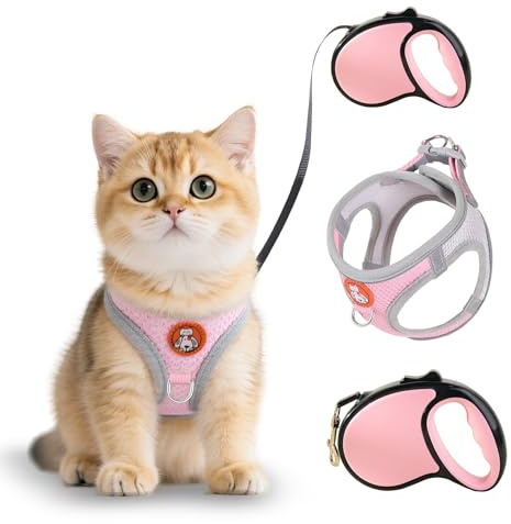 Shyllin Katzengeschirr mit Leine Ausbruchsicher, Katzenleine mit Geschirr für Katzen 5M, Katzen Geschirr Set mit Leine, Cat Harness Brustgeschirr, Verstellbar Softgeschirr für Katze