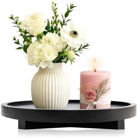 Large Decorative Wooden Tray for Kitchen Counter Bathroom Sink Vanity Trays Round Wood Riser Candle Pedestal Stand for Perfume Soap Tray Round Dining Coffee Table Modern Farmhouse Decor Tray
