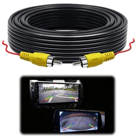 CKDSA Câble d'extension RCA pour caméra de recul 10 m à double blindage et câble d'extension AV avec prise vidéo RCA jaune et câble d'alimentation pour connexion moniteur et caméra de recul