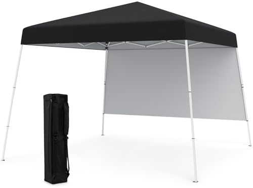 COSTWAY Carpa Plegable 3x3m, Pop up, cenadores para Jardin con 1 Pared Lateral, Bolsa de Transporte, Protección Solar, Pergolas de Jardin Exterior Camping, Playa (Negro)