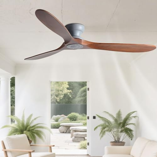 IBalody Ventilateur de plafond en bois sans lumière Ventilateur de plafond encastré avec télécommande 6 vitesses Ventilateur de plafond moderne sans lumière pour chambre à coucher, patio et intérieur