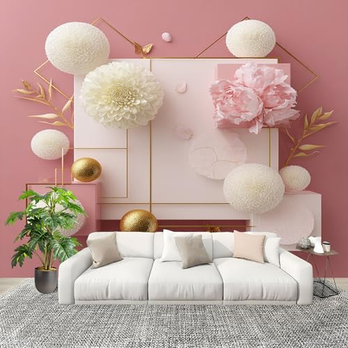 Dormitorio Papel Pintado DiseñO GeoméTrico Simple Pared Panorámico 400x280 cm Rosa Fotomurales No Tejido, Póster Gigante de Pared Personalizado 3D Para Salón Fotomurales