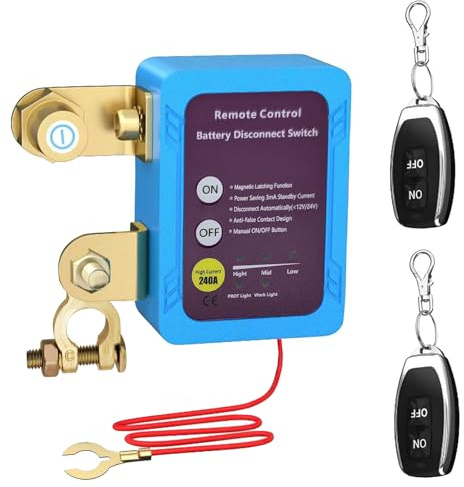 Wireless Remote Control Car Isolator Switch, 12V 240A Battery Disconnect, Energy-Saving Anti-Theft Isolator with 2 Remotes for Car, RV, ATV, Truck, Camper, Boat