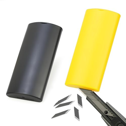 Safe Razor Blade Disposal Container 9mm Blade Bank - Secure Storage & Integrated Blade Breaker for 9mm Snap off Blades, Used Razor, Utility Knife - Yellow & Black (2Pack)
