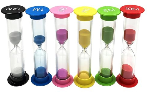 Sand Timers Set of 6, Colorful Hourglass Sand timer, Toothbrush Time Keeper, Classroom Essentials for Teachers (30s/1/2/3/5/10 Min)