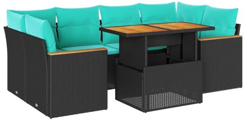 vidaXL Soffgrupp för trädgården med dynor 7 delar svart konstrotting, utomhus soffa set, trädgård lounge inställning, trädgård hörn soffa set