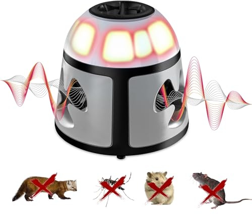Repulsif Souris et Rats 360° Appareil Ultrason Souris avec Lumière LED Plug in Repulsif Souris Anti Rongeur pour Intérieur Protection et Anti Nuisibles Jardin
