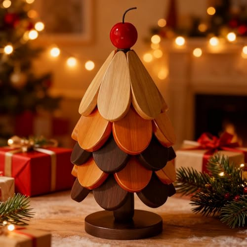 Wooden Tree Trivets for Hot Dishes, Wooden Christmas Tree Trivets, Natural Wood Christmas Trees Trivet Coasters with Stand, Foldable Woodens Trivet Placemat Hot Pots Holders, for Kitchens Gadgets