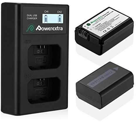 NP-FW50 Battery and Smart LCD Display Dual USB Charger Compatible for Sony ZV-E10, Alpha a6500, a6300, a6000, a7s, a7, a7s ii, a7s, a5100, a5000, a7r, a7 ii Camera
