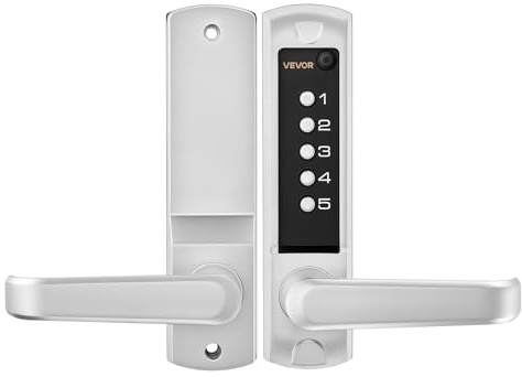 VEVOR Serrure à Code Mécanique 5 Chiffres, Serrure de Porte d'Entrée sans Clé à Clavier Combinaison, pour Maison Portails de Jardin Intérieur Extérieur, avec Poignée, Verrouillage Automatique, Argent