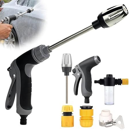 Pistola de Alta Presión para Manguera de Jardín, Hidrolimpiadora regulable con varilla larga y accesorios, diferentes efectos de rociado, ideal para coche, jardín y terraza